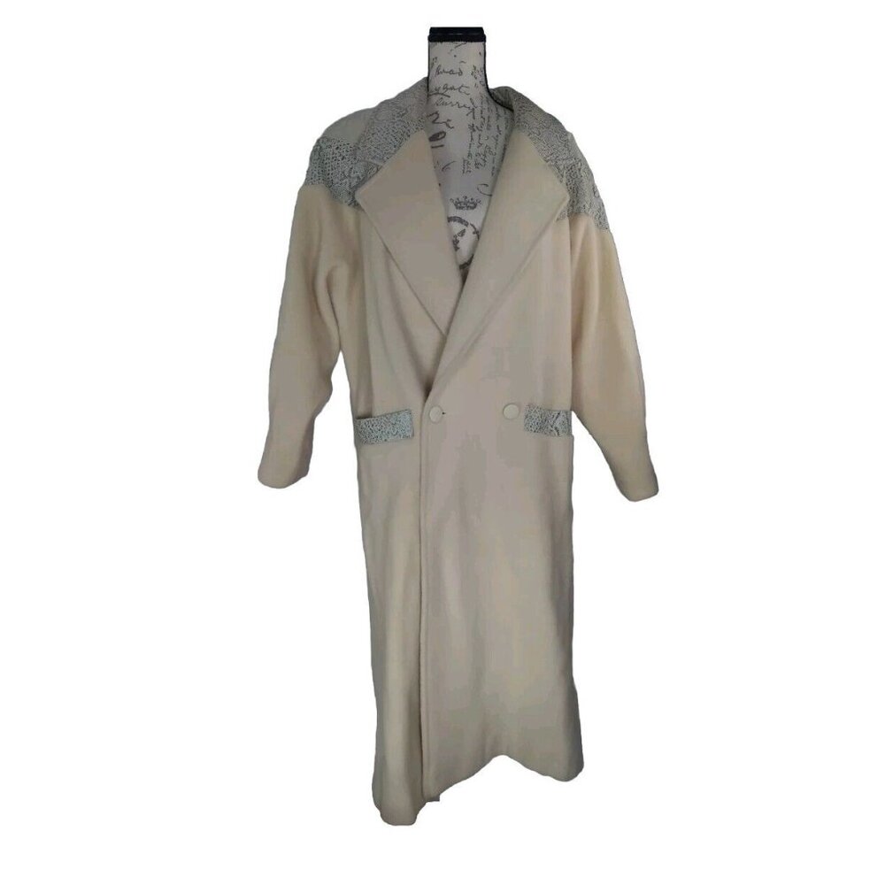 Vintage Fashions by Jill Wool Strong Shoulder Long Coat Cream Size M To L READ